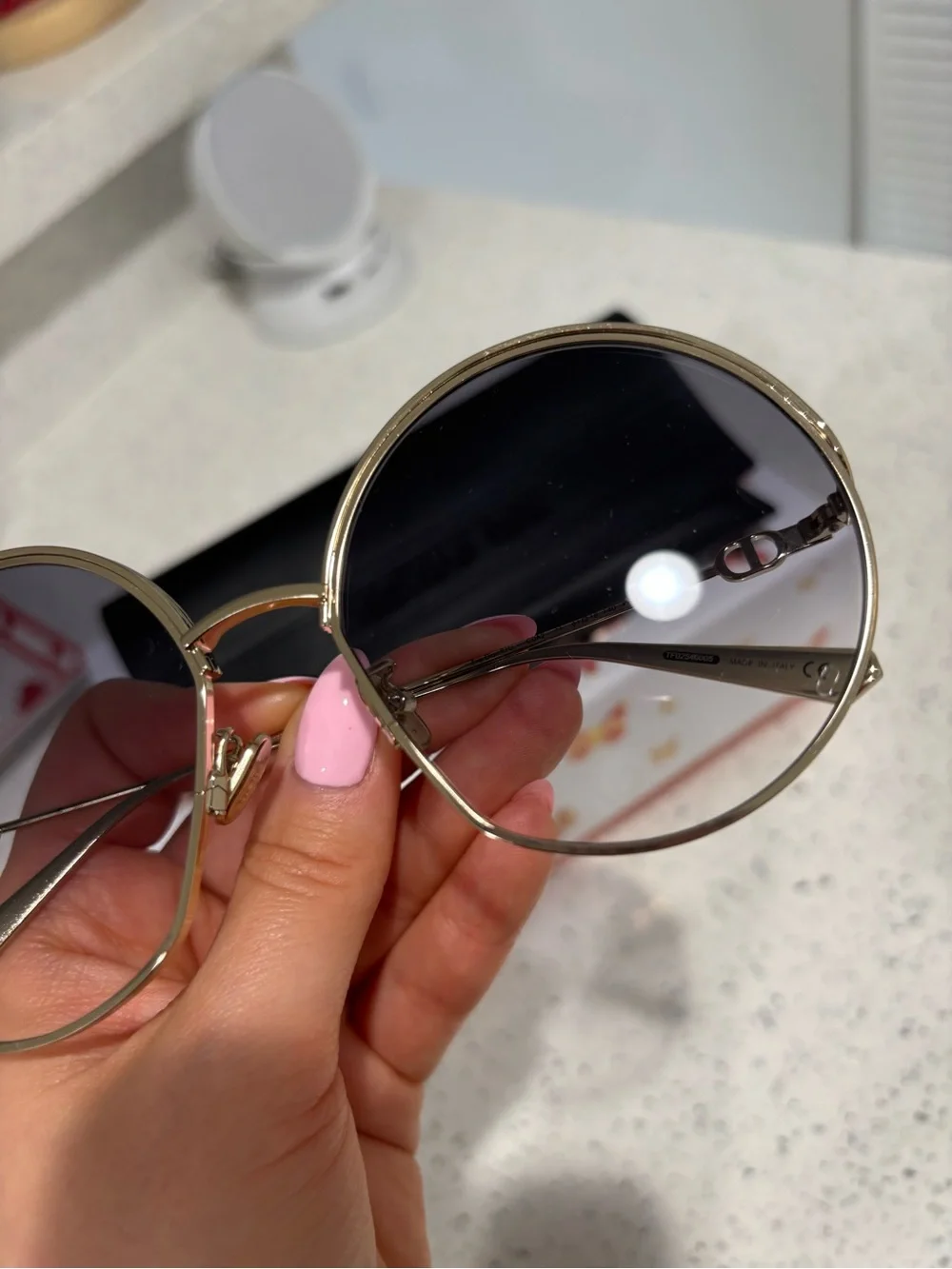 Christian Dior Gold Round Frame Sunglasses with Black Gradient Lenses